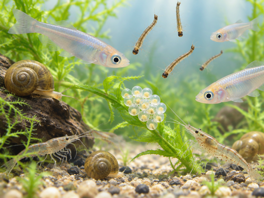メダカの卵はプラナリア以外に親メダカ・ユスリカ・貝・エビなどにも食べられる