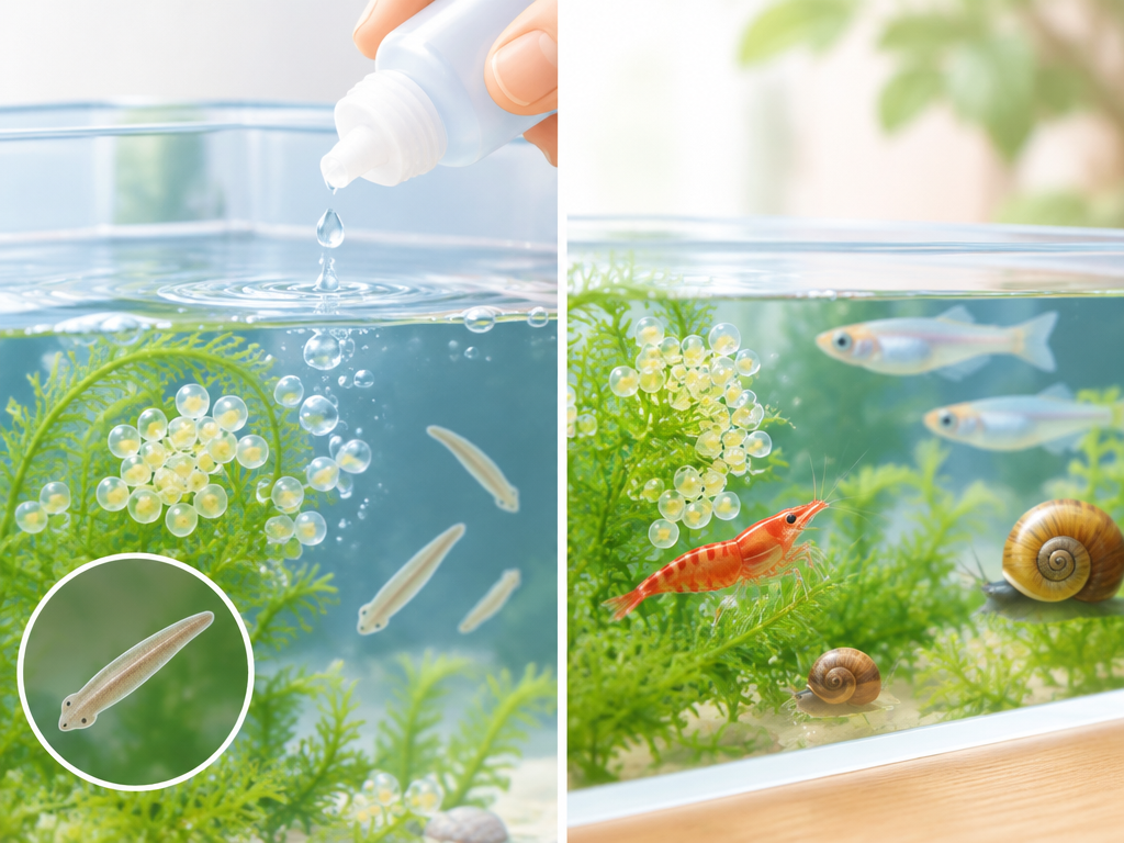 駆除薬は効果が高い反面、種類によってエビや貝に影響が出るため使用前に確認する